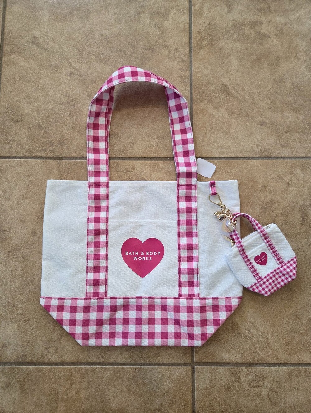 NEW Bath & Body Works Gingham Mini Tote Bag Pink Plaid Spring Limited Edition